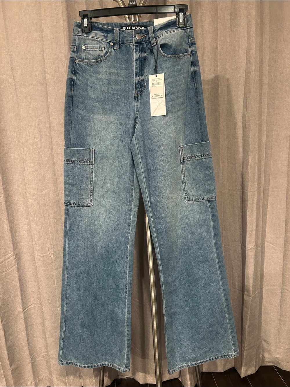 NWT Women's Light Blue Wide-Leg Cargo Jeans